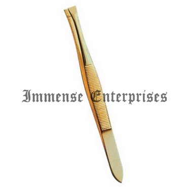 Eye Brow Tweezer Gold Plated Straight & Slunt